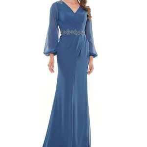 Marsoni Elegant Long Sleeve Blue Dress